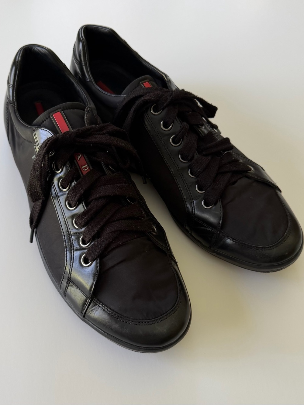 Men's PRADA Sport Black Leather Low Top Vintage Sneakers Shoes 4E 2439 Size 11